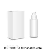 White cosmetics or medicine containers, bottle with a spray and box. White cosmetics or medicine containers, bottle with a spray and box.