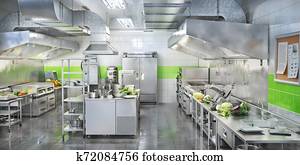 תעשיתי, kitchen., מסעדה, מודרני, kitchen., 3d, דוגמה
