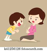 angry boy shouting with mom