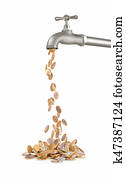 Coins fall from the tap