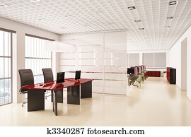 modernes, büro, mit, computer, innere, 3d