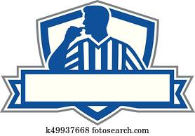 Referee Umpire Official Hold Whistle Crest Retro Referee Umpire Official Hold Whistle Crest Retro