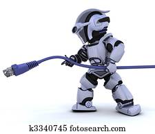 robot with RJ45 network cable robot with RJ45 network cable