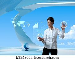 Attractive brunette navigating in future Attractive brunette navigating in future