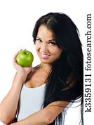 bastante, mujer, con, el, manzana