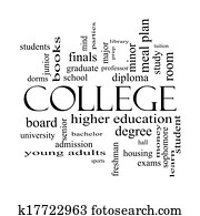 College Word Cloud Concept in black and white