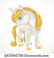 Fairytale cartoon unicorn with golden mane isolated on a white background Fairytale cartoon unicorn with golden mane isolated on a white background