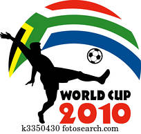 icon for 2010 soccer world cup with player kicking ball with flag of republic of south africa