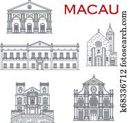 Macau churches and theatre. Asian travel landmarks Macau churches and theatre. Asian travel landmarks