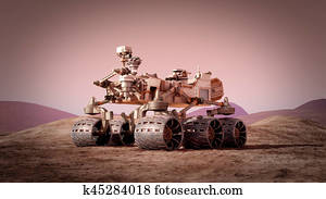 Mars rover on the Mars. 3d rendering
