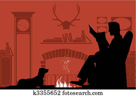 Reading by the fireplace Reading by the fireplace
