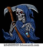 Reaper grim with Hourglass - ghost skull - black and white Reaper grim with Hourglass - ghost skull - black and white