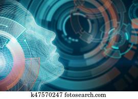 Robot with digital illuminated brain Robot with digital illuminated brain