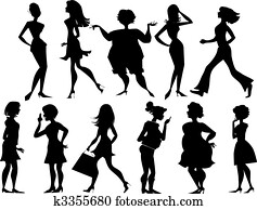 silhouettes, av, kvinnor