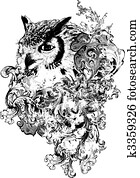 וקטור, פרחוני, ינשוף, דוגמה