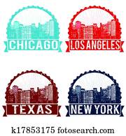 Chicago, Los Angeles, Texas and New York stamps Chicago, Los Angeles, Texas and New York stamps