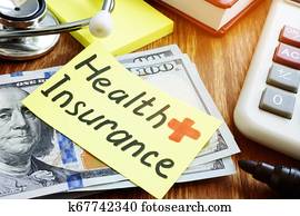 gezondheid verzekering, concept., contant, en, stethoscope, met, calculator.