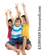 Happy Children Giving Victory Sign