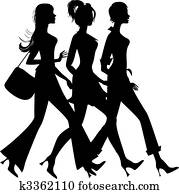 Silhouette of three shopping girls Silhouette of three shopping girls