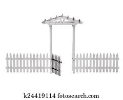 wooden arbor, gate, fence, isolated on the white background wooden arbor, gate, fence, isolated on the white background