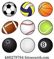 Collection Of Nine Coloured Sports Balls Collection Of Nine Coloured Sports Balls