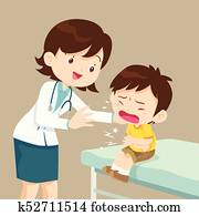 Female Doctor Comforting Her Crying Patient boy Female Doctor Comforting Her Crying Patient boy