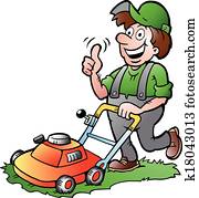 Gardener with his lawnmower Gardener with his lawnmower