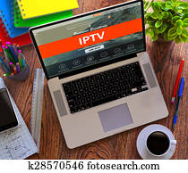 iptv., büro, arbeitende, concept.