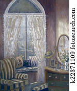 Painting of a child's bedroom, digitally altered Painting of a child's bedroom, digitally altered