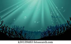 Silhouette underwater scene with coral reef Silhouette underwater scene with coral reef