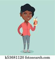 Young african-american woman drinking a cocktail.