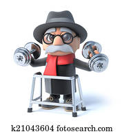 3d Grandpa with walking frame is lifting weights! 3d Grandpa with walking frame is lifting weights!