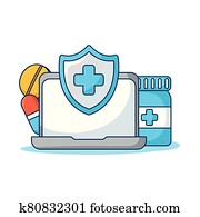 laptop computer with shield and drugs telemedicine technology laptop computer with shield and drugs telemedicine technology