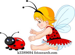 söt, baby, fe, och, nyckelpiga