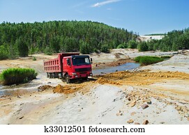 The truck is in motion