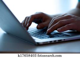 אישה, להדפיס, ב, a, computer.