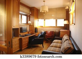 פנים, של, a, סלון, ו, משרד, חדר, בבית