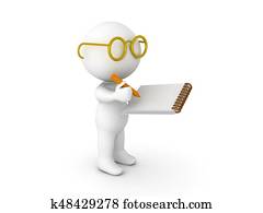 3D Character dressed as researcher writing on notepad 3D Character dressed as researcher writing on notepad