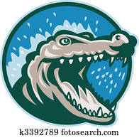 Angry crocodile or alligator head snapping set inside circle. Angry crocodile or alligator head snapping set inside circle.