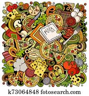 Cartoon color cute doodles Pizza illustration Cartoon color cute doodles Pizza illustration
