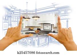 Hands Framing Custom Kitchen Design Drawing and Photo Combinatio Hands Framing Custom Kitchen Design Drawing and Photo Combinatio