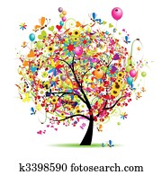 Happy holiday, funny tree with balloons Happy holiday, funny tree with balloons