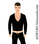 The man in a black vest and black trousers