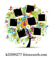 משפחה, album., פרחוני, עץ, עם, מסגרות, ל, שלך, photos.
