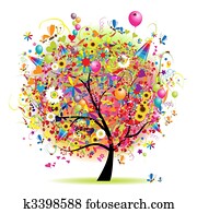 שמח, holiday,, מצחיק, עץ, עם, בלונים