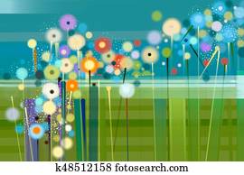 תקציר, פרחוני, שמן, צבע, painting.