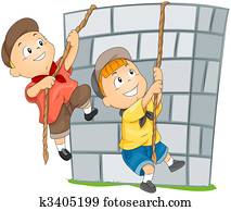 enfants, mur grimpeur