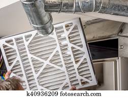 Home Furnace filter inspection for dirt Home Furnace filter inspection for dirt