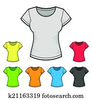 mujeres, camiseta, diseño, plantilla, color, set., vector