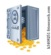 open safe with gold coins open safe with gold coins